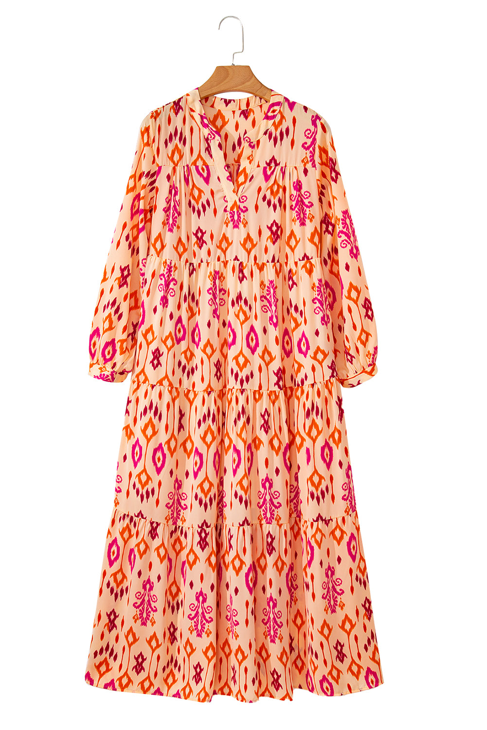 Western Abstract Geometric Printed Maxi Dress | Orange