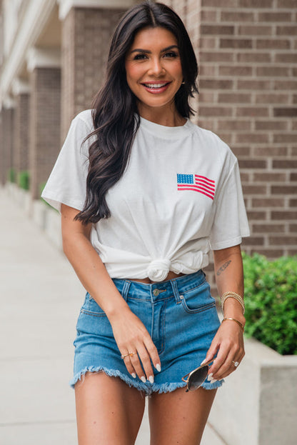 Back American Flag Live Free Graphic T Shirt | White