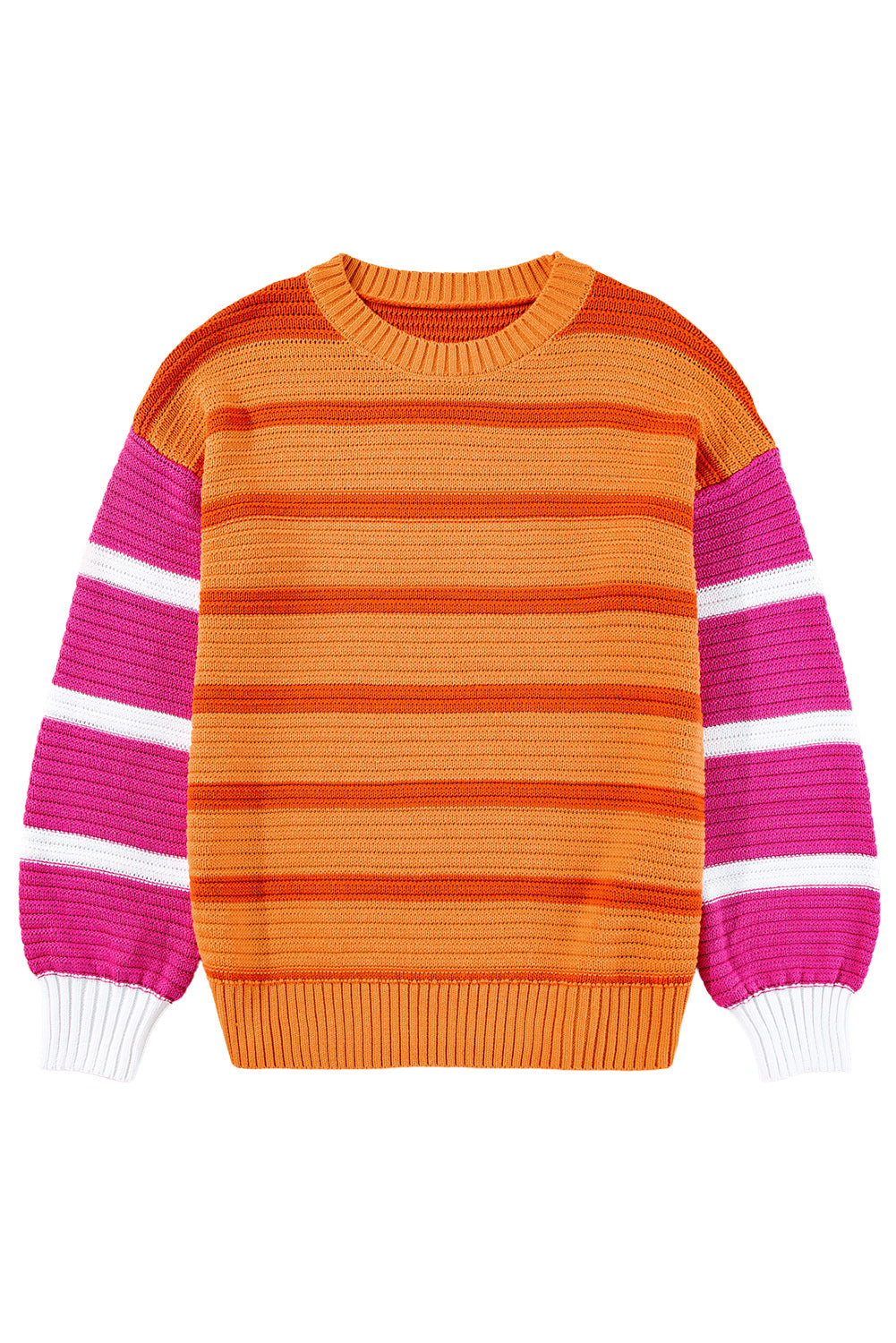 Colourblock Crew Neck Drop Shoulder Loose Sweater | Orange Stripe