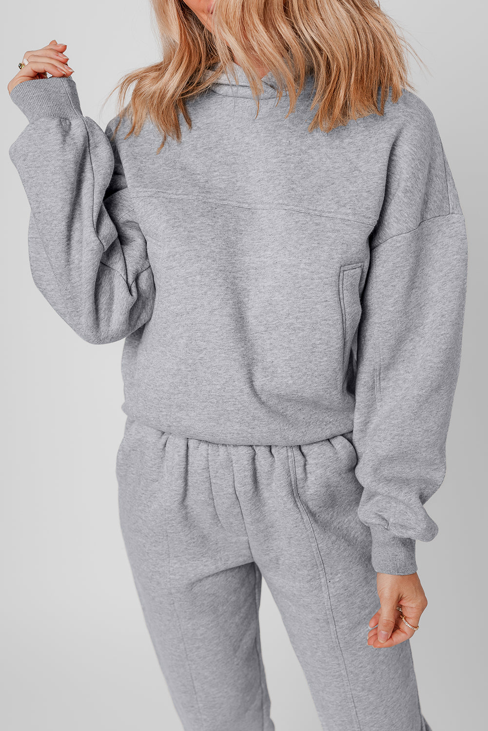 Solid Exposed Seams Hoodie And Joggers Activewear Set | Gray