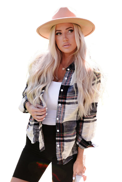 Distressed Raw Edge Plaid Print Shirt | Blue