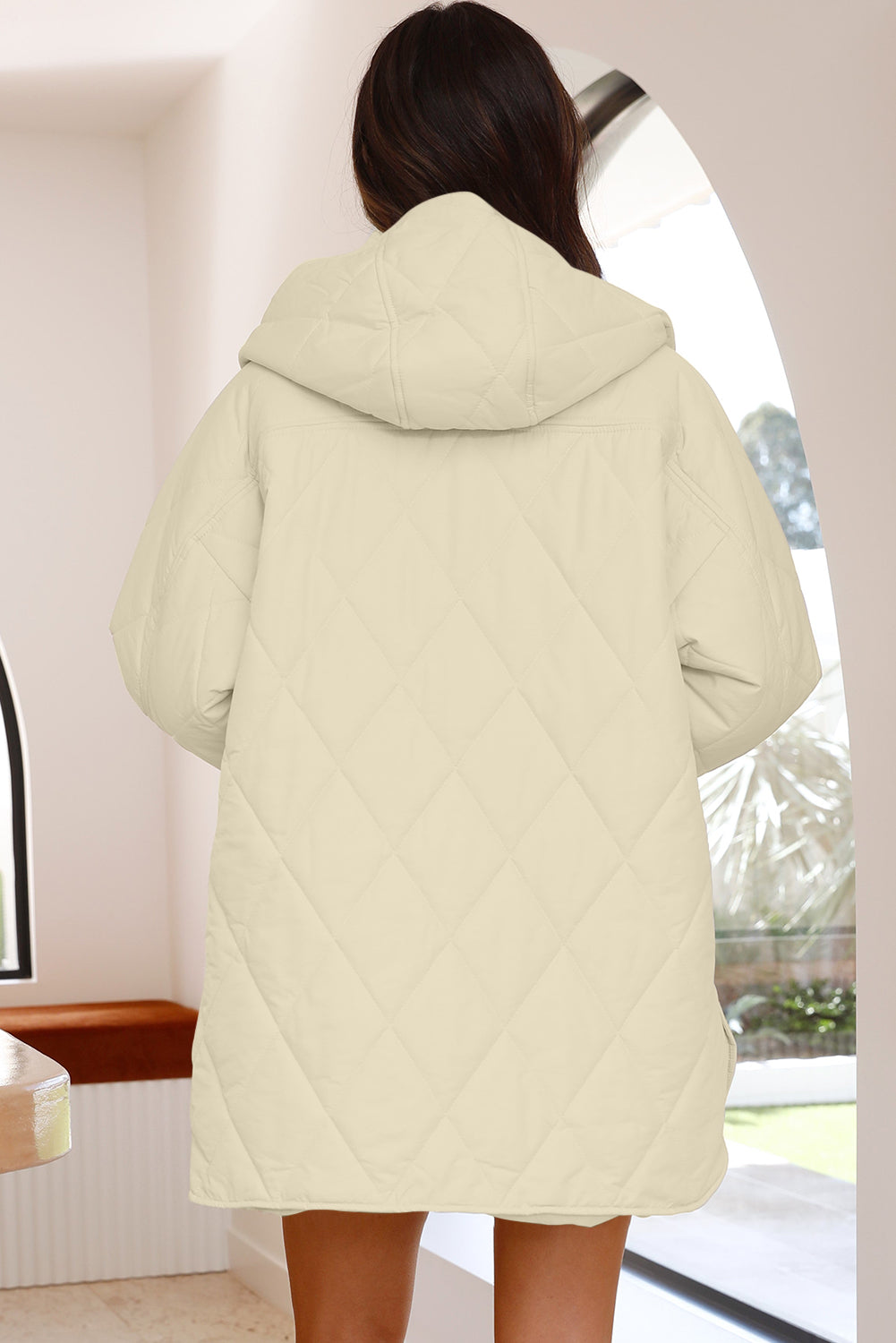 Quilted Snap Button Hooded Coat | Beige