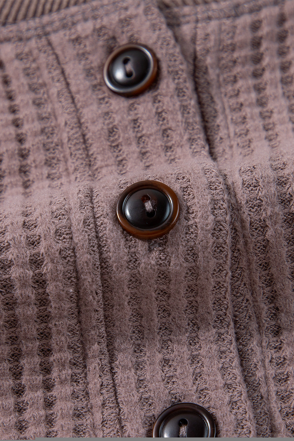 Textured Knit Henley Long Sleeve Top | Chestnut