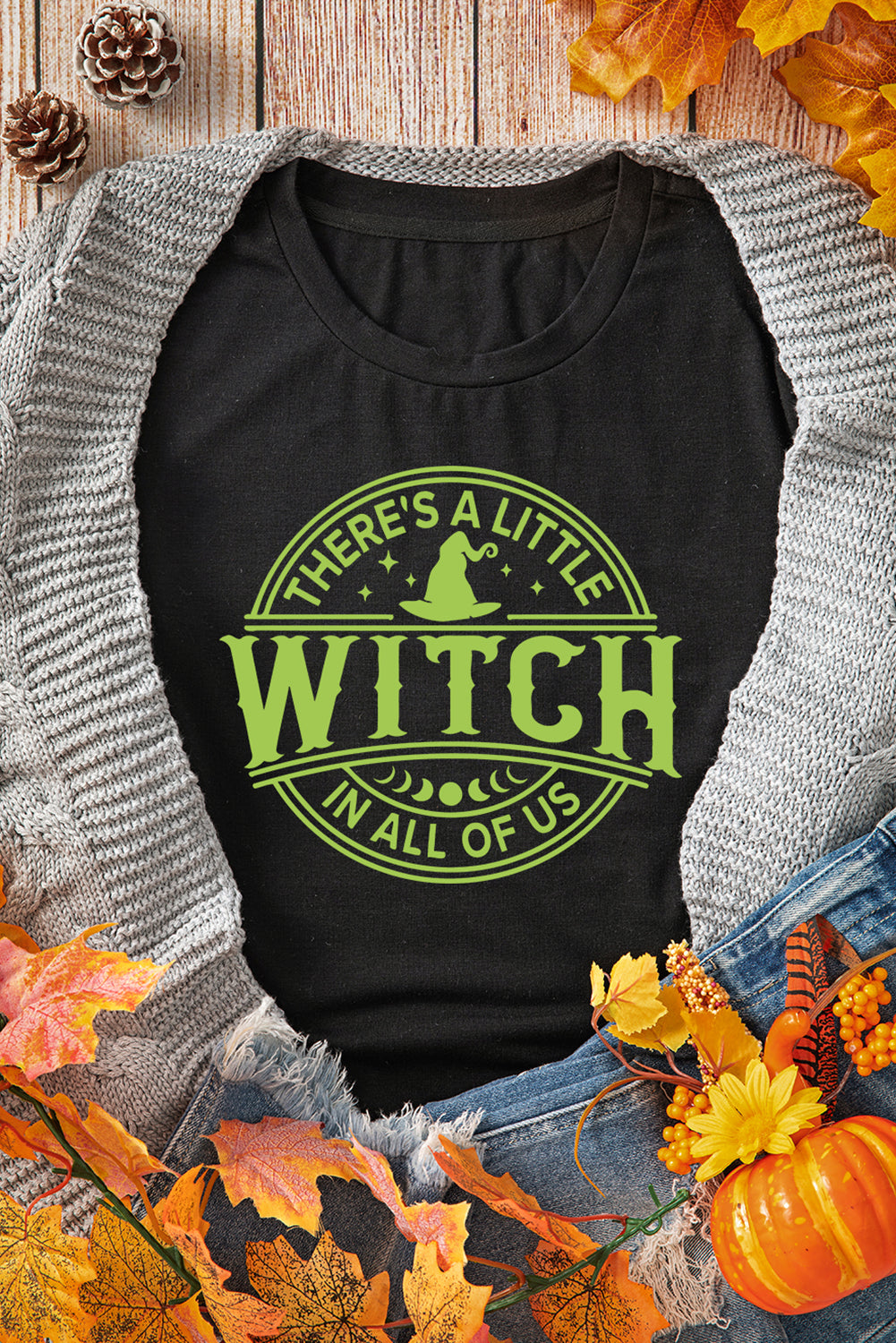 Witch Crew Neck Halloween Graphic T Shirt | Black