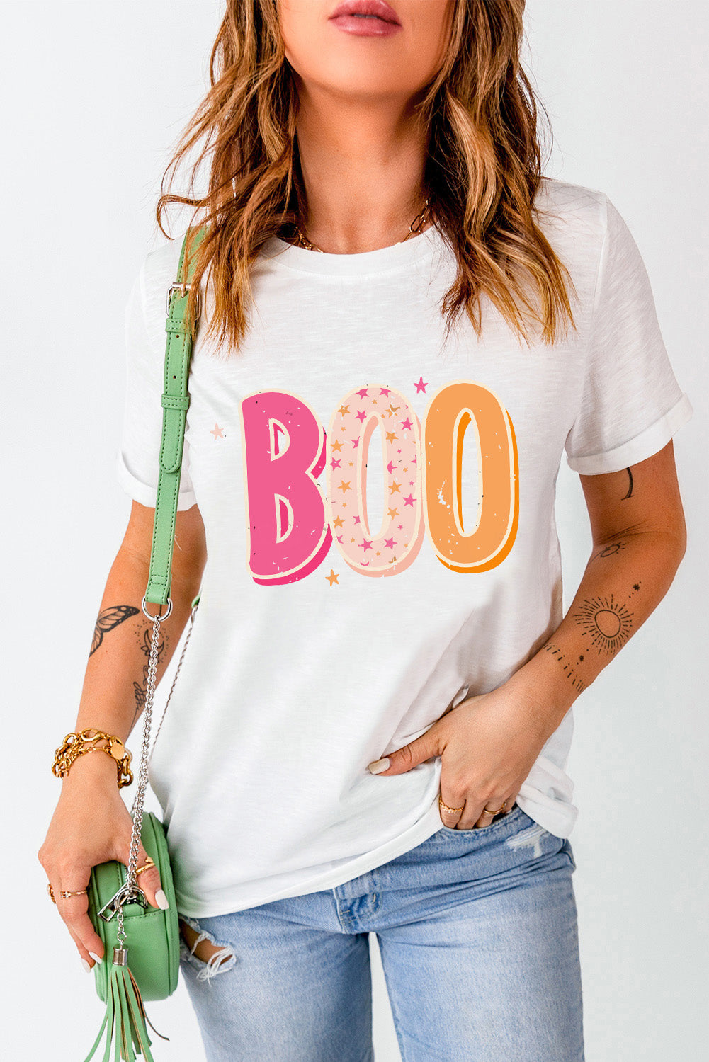 Halloween Boo Letter Graphic T-Shirt | White