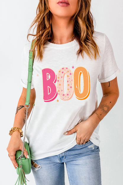 Halloween Boo Letter Graphic T-Shirt | White