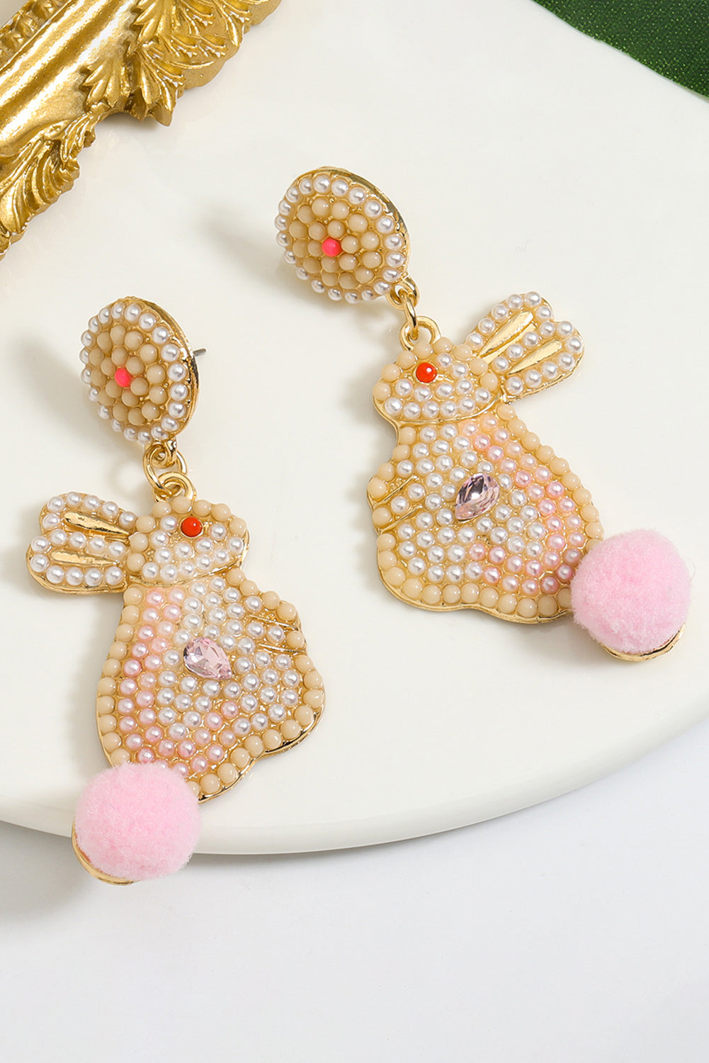 Easter Bunny Pearl Beaded Earrings | Pink