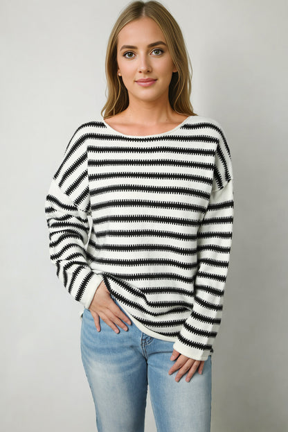 Striped Drop Shoulder Oversized Sweater | Black