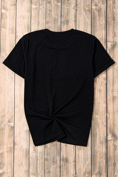 Rhinestone Bowknot Graphic Crewneck T Shirt | Black