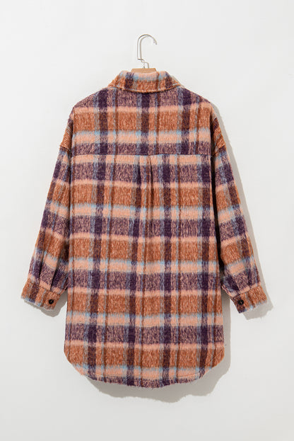 Plus Size Plaid Print Collared Button Up Jacket | Multicolour