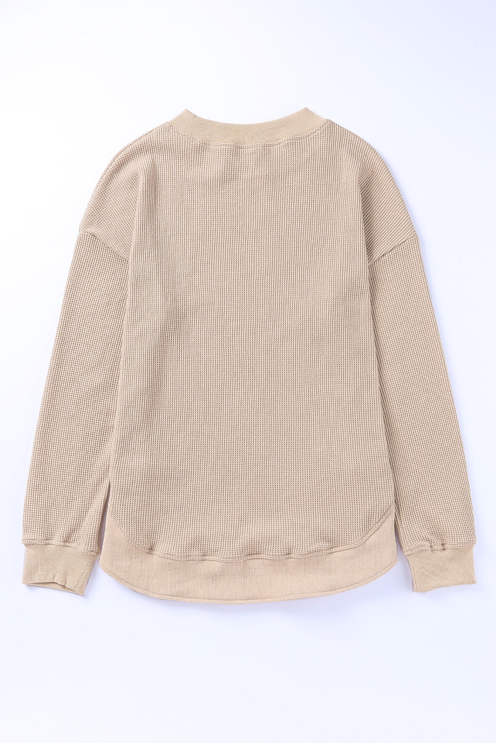 Crew Neck Ribbed Trim Waffle Knit Top | Apricot