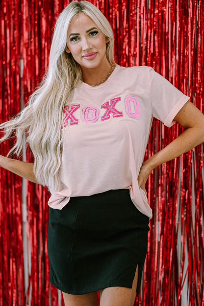 Valentines Shiny Xoxo Graphic T-Shirt | Pink