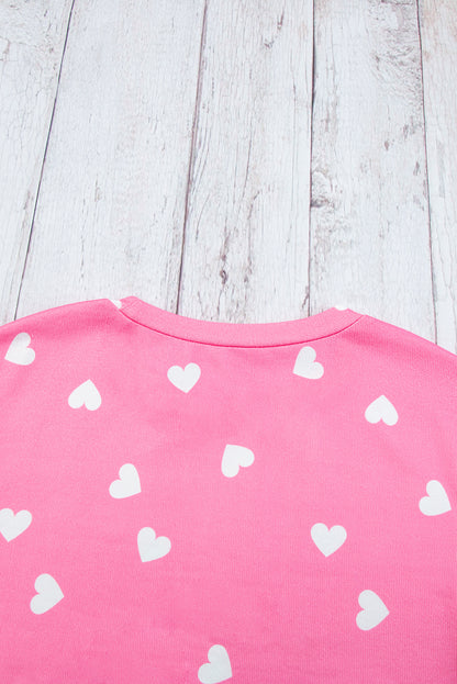 Valentine Heart Print Long Sleeve Tee And Shorts Lounge Set | Pink