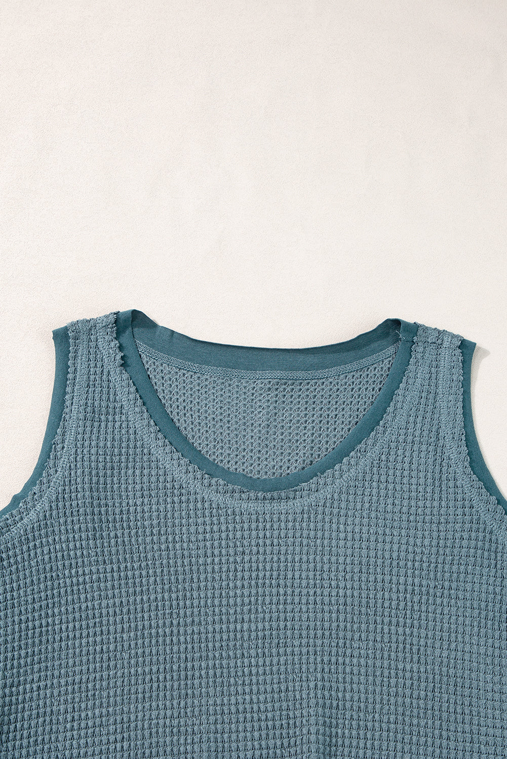 Scoop Neck Waffle Knit Flowy Vest | Real Teal