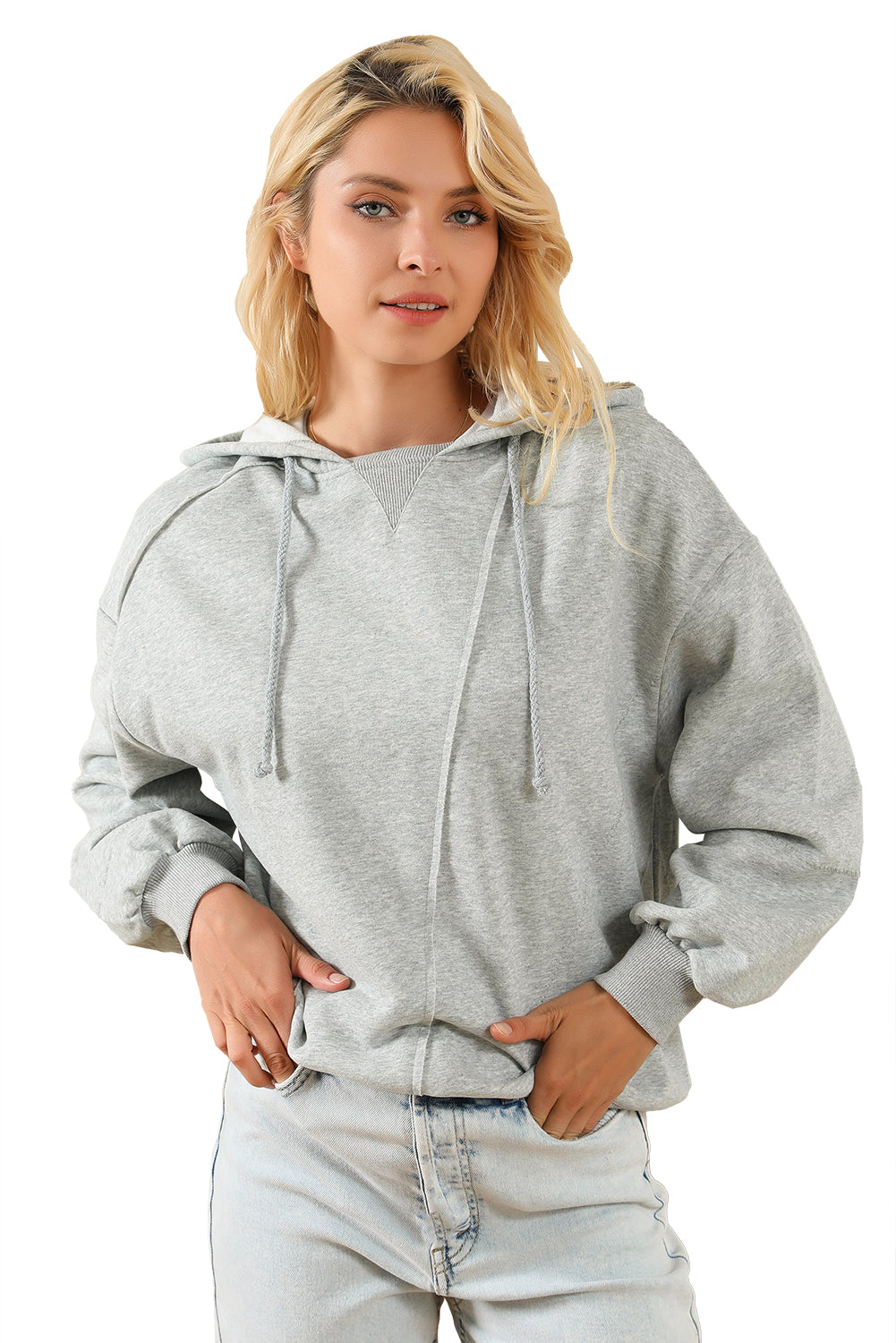 Active Patchwork Detail Warm Winter Hoodie | Gray