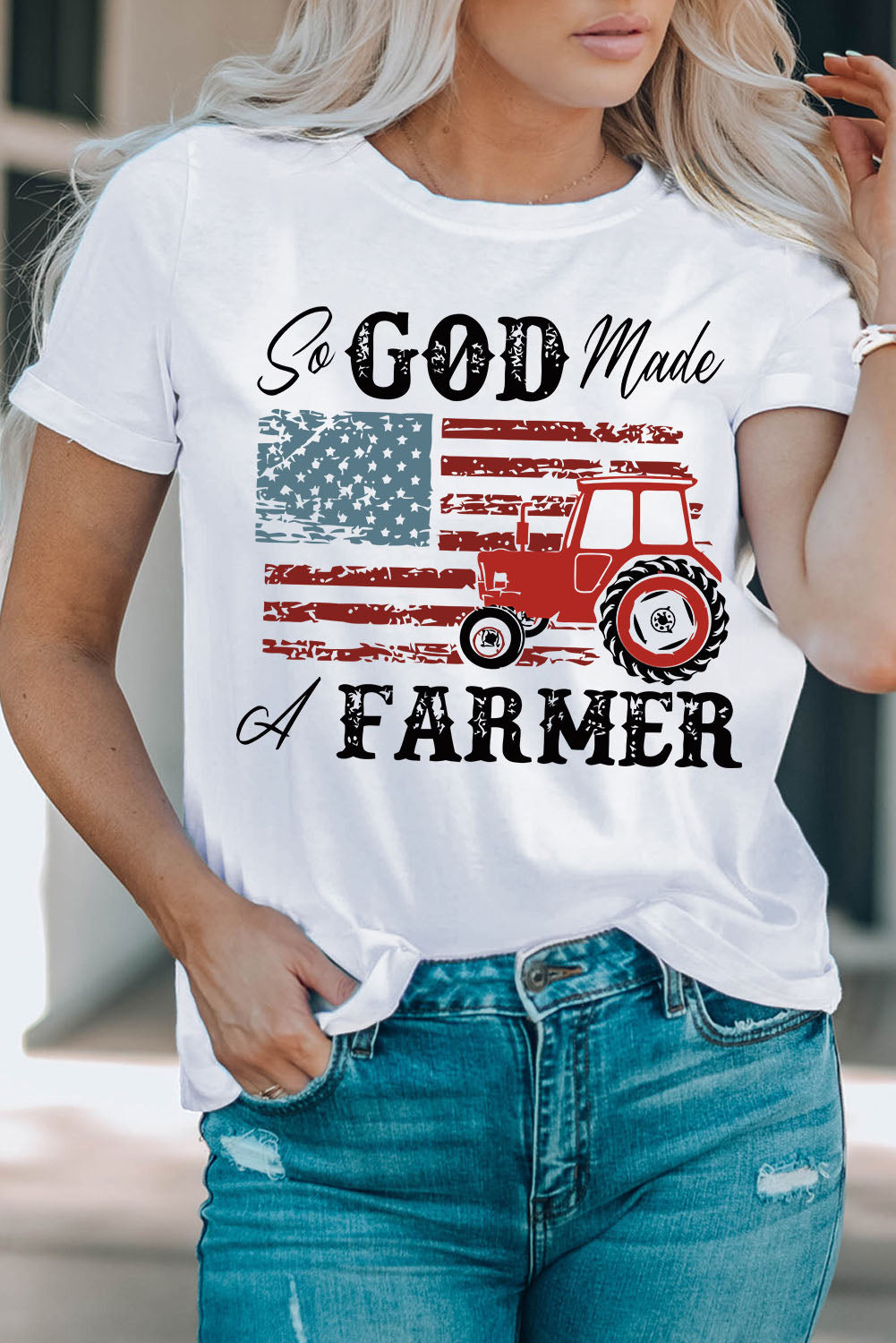 So God Made A Farmer Flag Graphic Tee | White