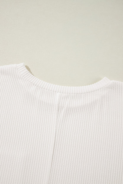 Plus Size Ribbed Textured Long Sleeve T Shirt | White