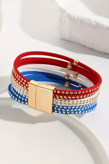 Flag Day Magnetic Buckle Studded Multi Layer Bracelet | Sky Blue