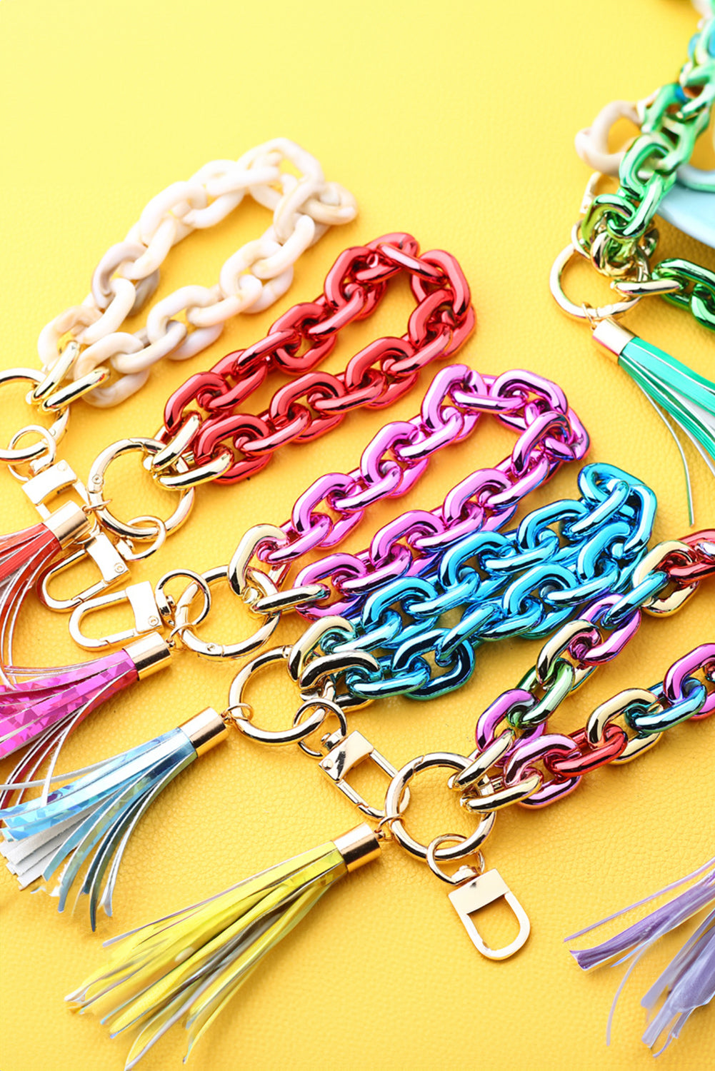 Festival Fuchsia Chain Design Tassel Key Ring