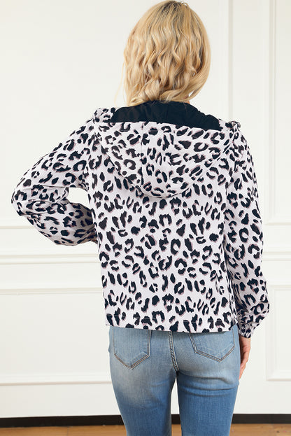 Zip Up Collared Hooded Windbreaker | Leopard