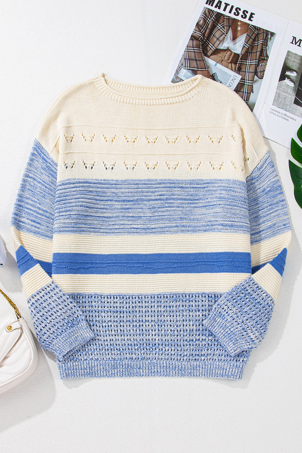 Open Stitch Puff Sleeve Sweater | Light Blue