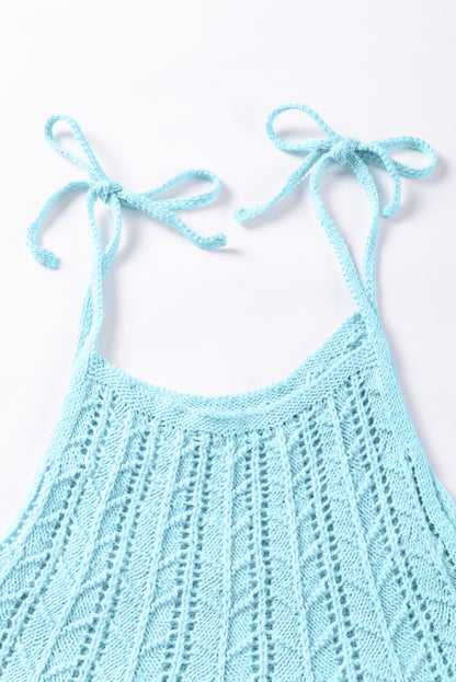 Tied Shoulder Pointelle Knit Tank Top | Beau Blue