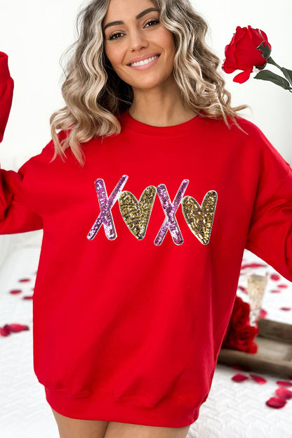 Heart Xoxo Graphic Crewneck Valentines Pullover Sweatshirt | Red