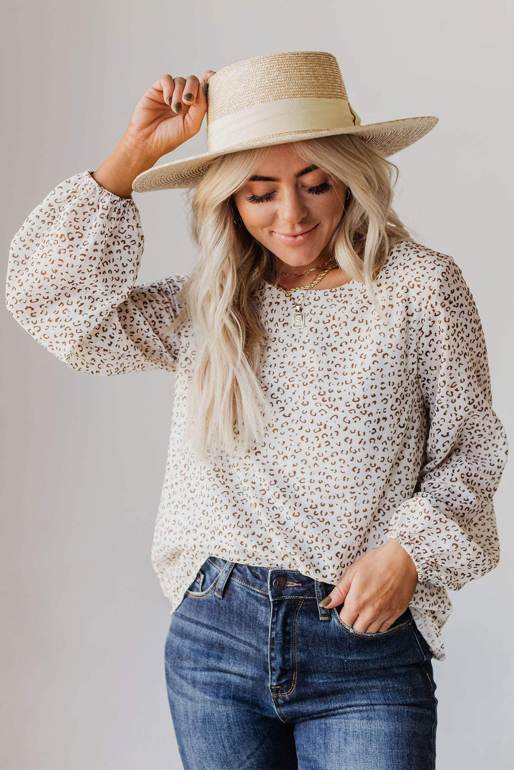 Crew Neck Long Sleeve Blouse | Leopard