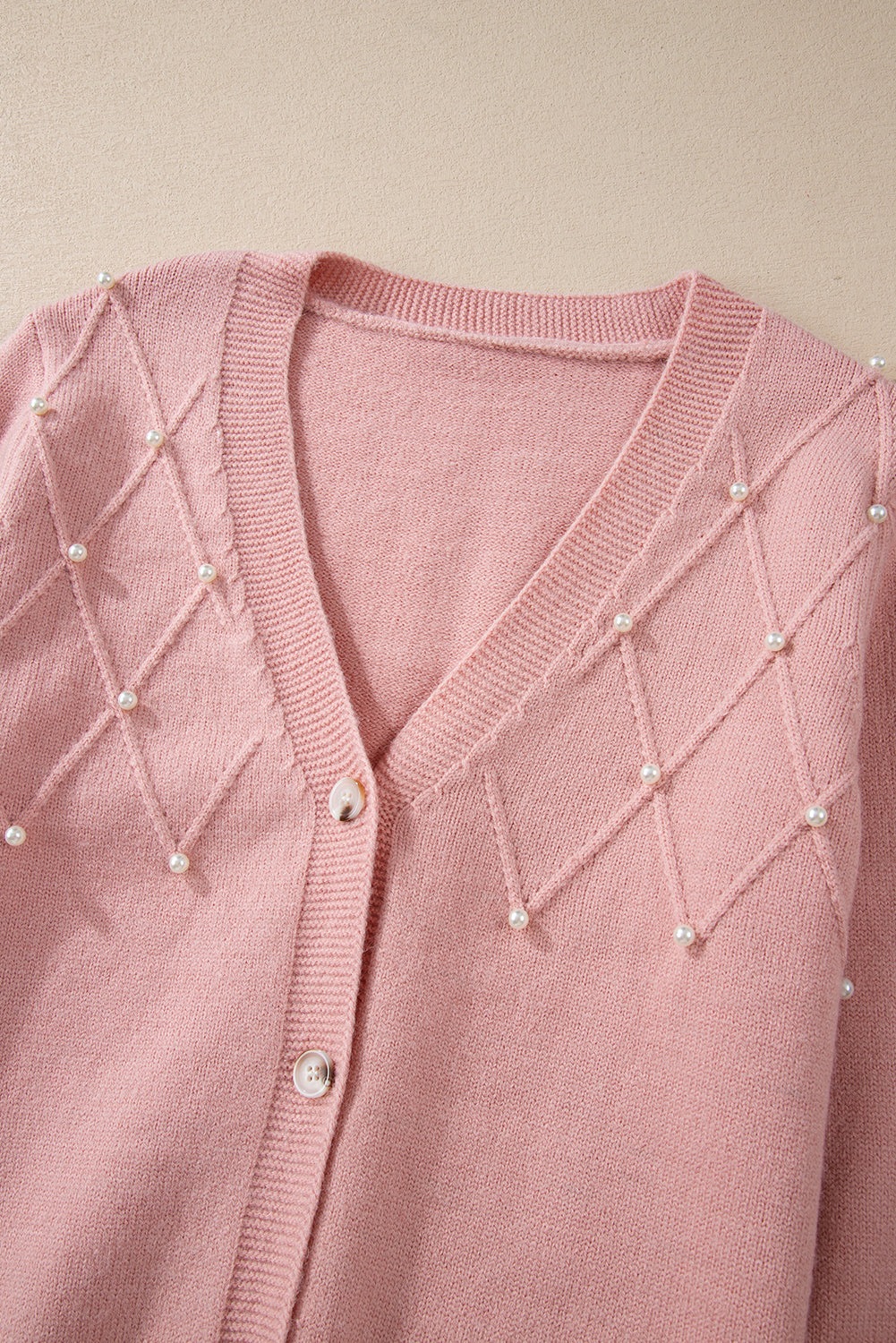 Textured Knit Pearl Beaded Button Up Cardigan | Sepia Rose