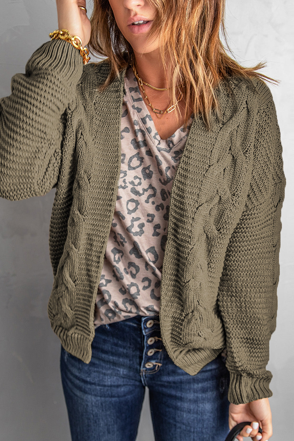 Olive Chunky Wide Long Sleeve Knit Cardigan | Olive Green