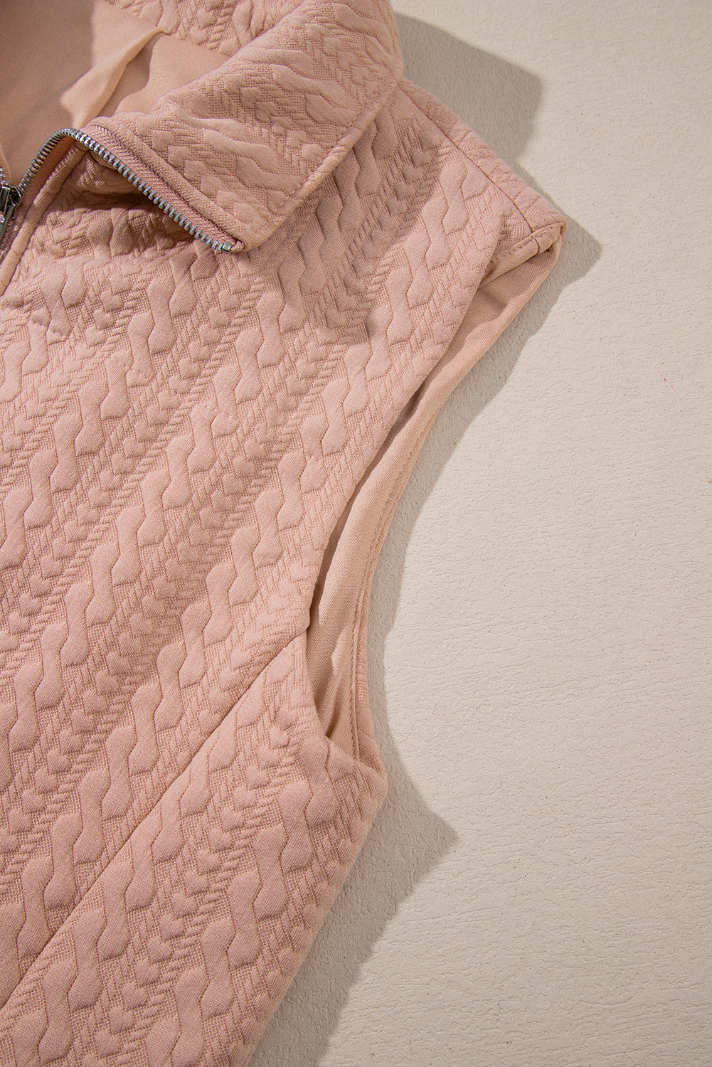 Cable Textured Zip Up Vest Jacket | Pale Chestnut