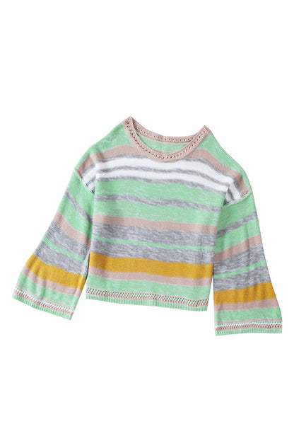 Striped Bell Sleeves Loose Sweater | Green