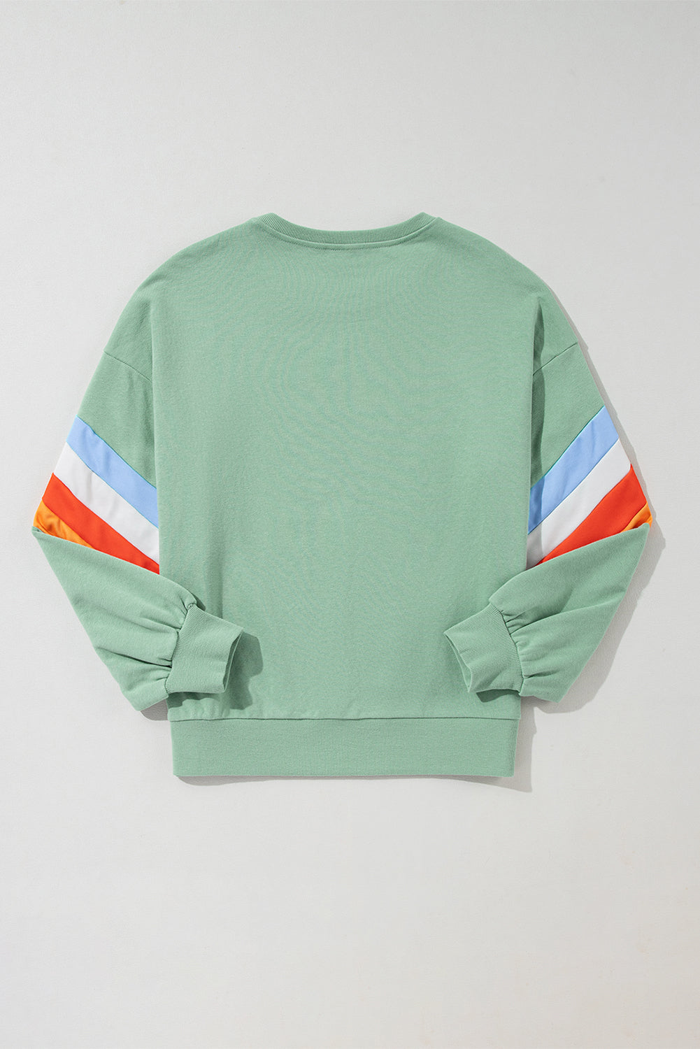 Rainbow Striped Sleeve Crew Neck Loose Sweatshirt | Moonlight Jade