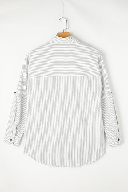 Stripe Roll-Tab Sleeve Pocketed Long Shirt | Black Stripe