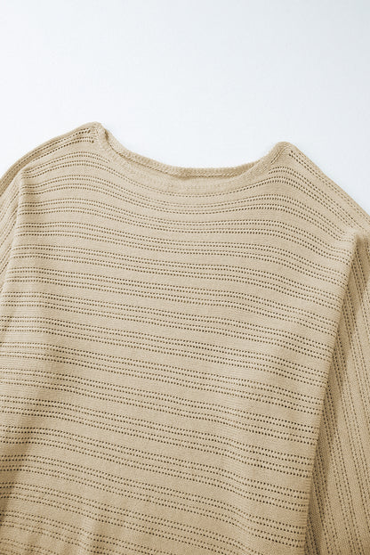 Lantern Sleeve Eyelets Textured Knit Sweater | Apricot