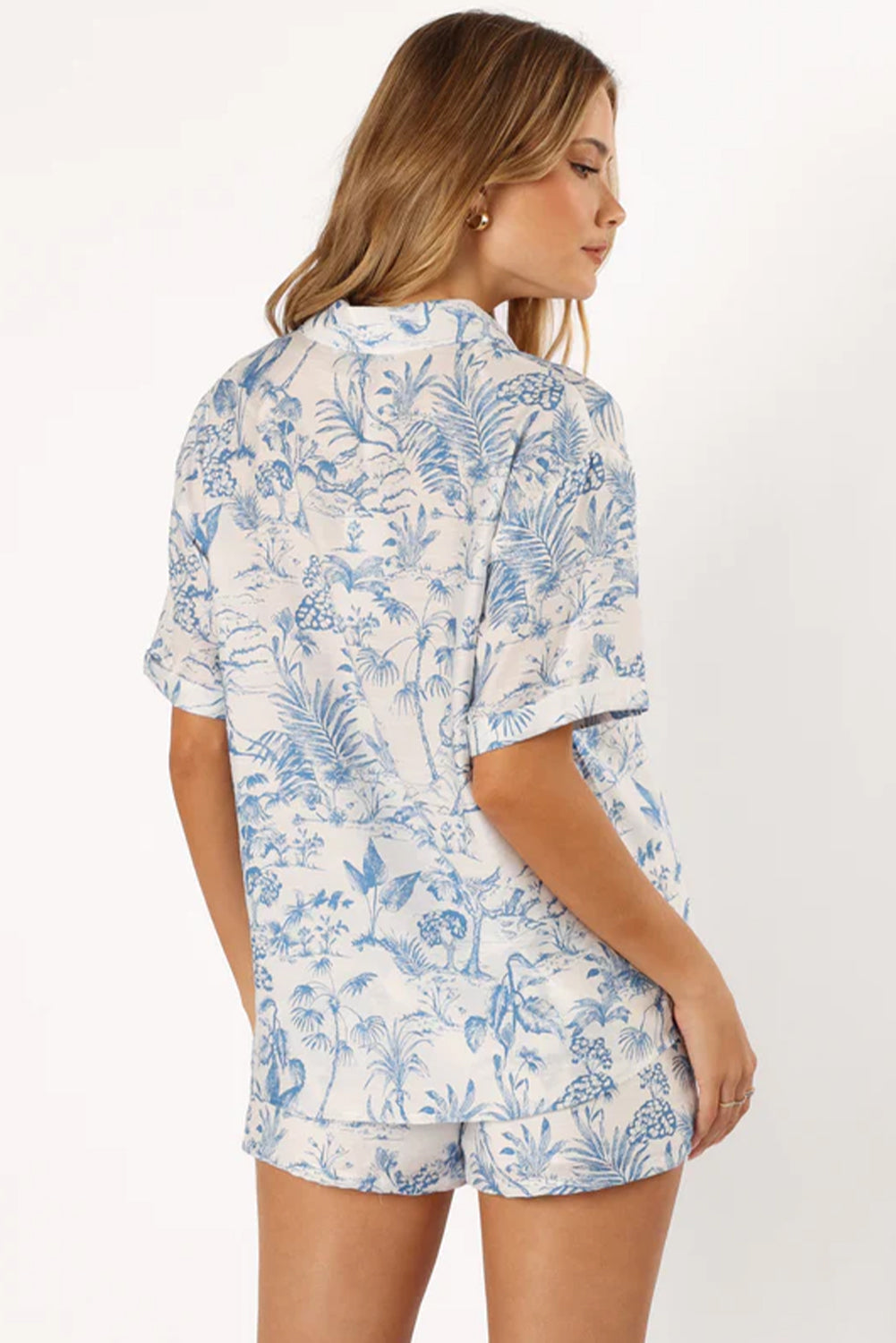 Floral Short Sleeve Shirt And Shorts Set | Sky Blue