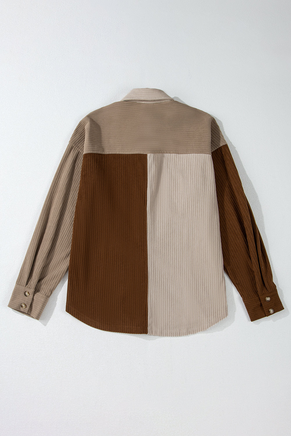 Colour Block Chest Pockets Buttoned Corduroy Shacket | Brown