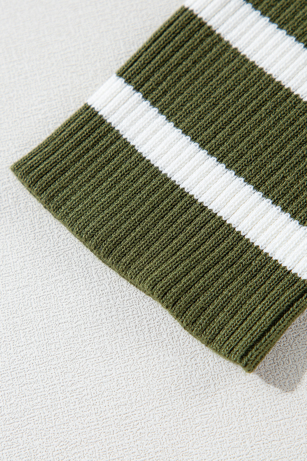 Ribbed Knit Henley Buttons Slim Fit Sweater | Green Stripe