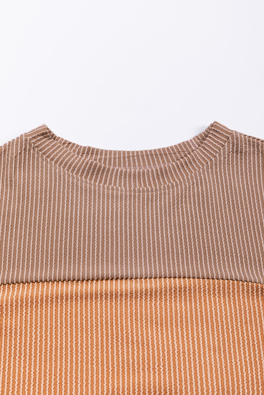 Colour Block Long Sleeve Ribbed Loose Top | Khaki