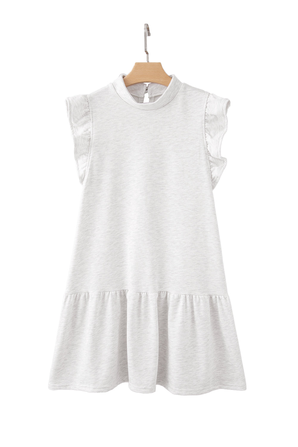 Flutter Sleeve Crew Neck Shift Dress | White