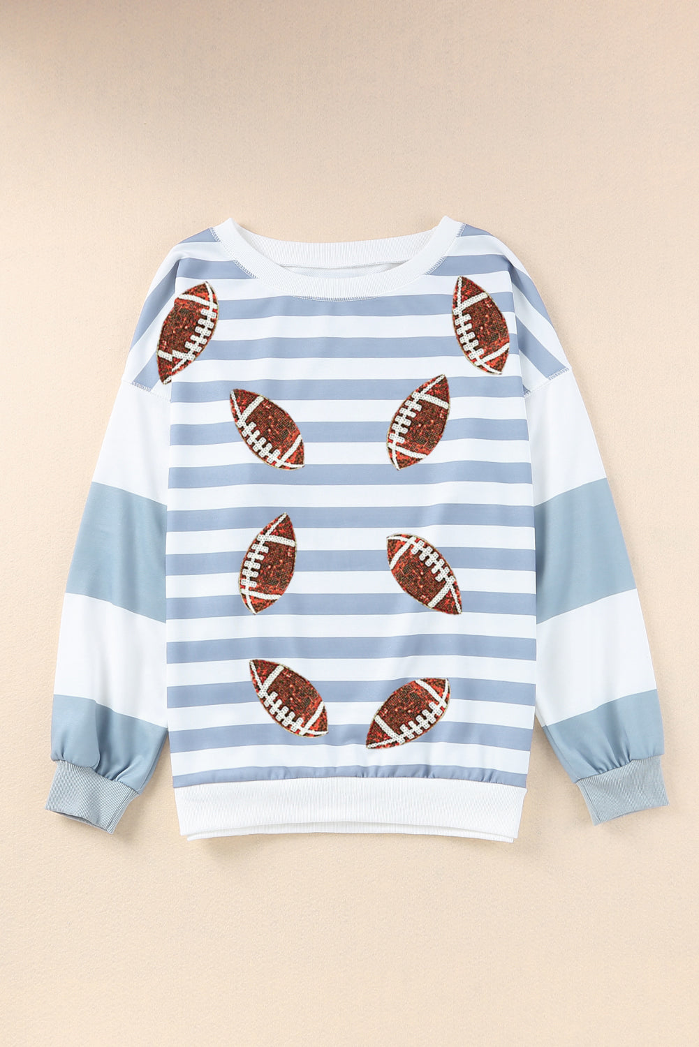 Sequined Rugby Football Pattern Pullover Sweatshirt | Stripe