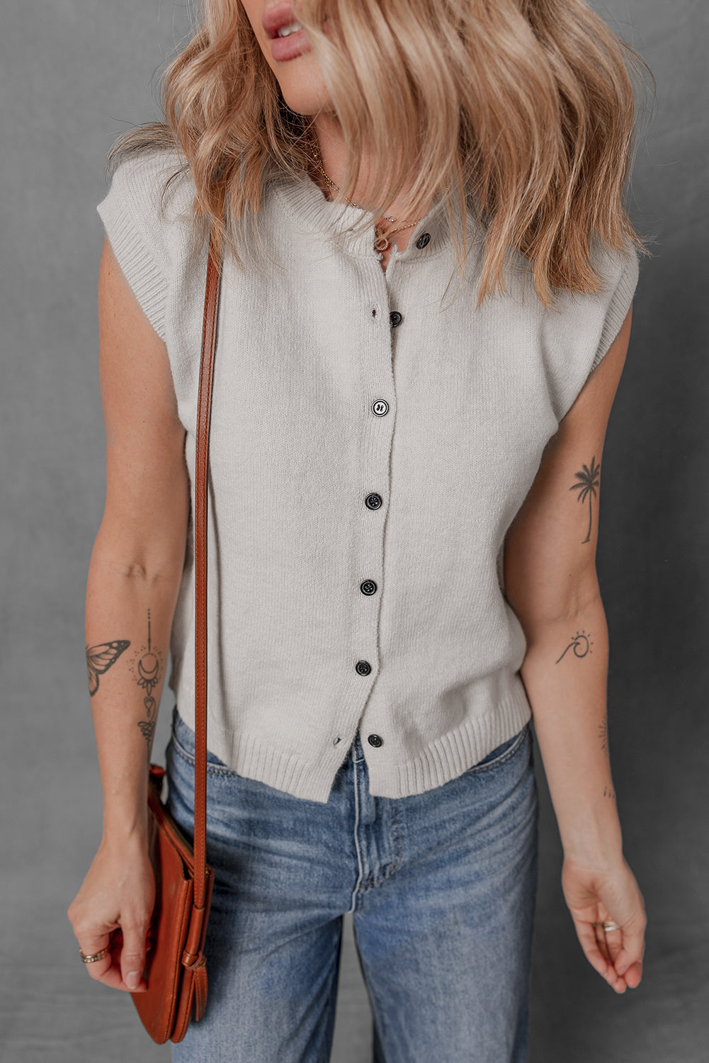 Button Up O Neck Sweater Vest | Jet Stream