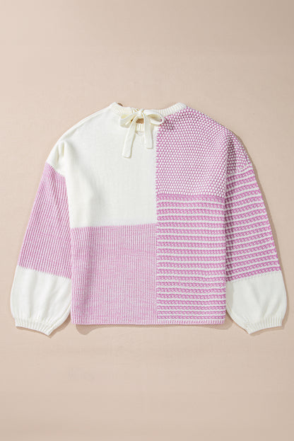 Neutral Colourblock Tie Back Sweater | Bonbon