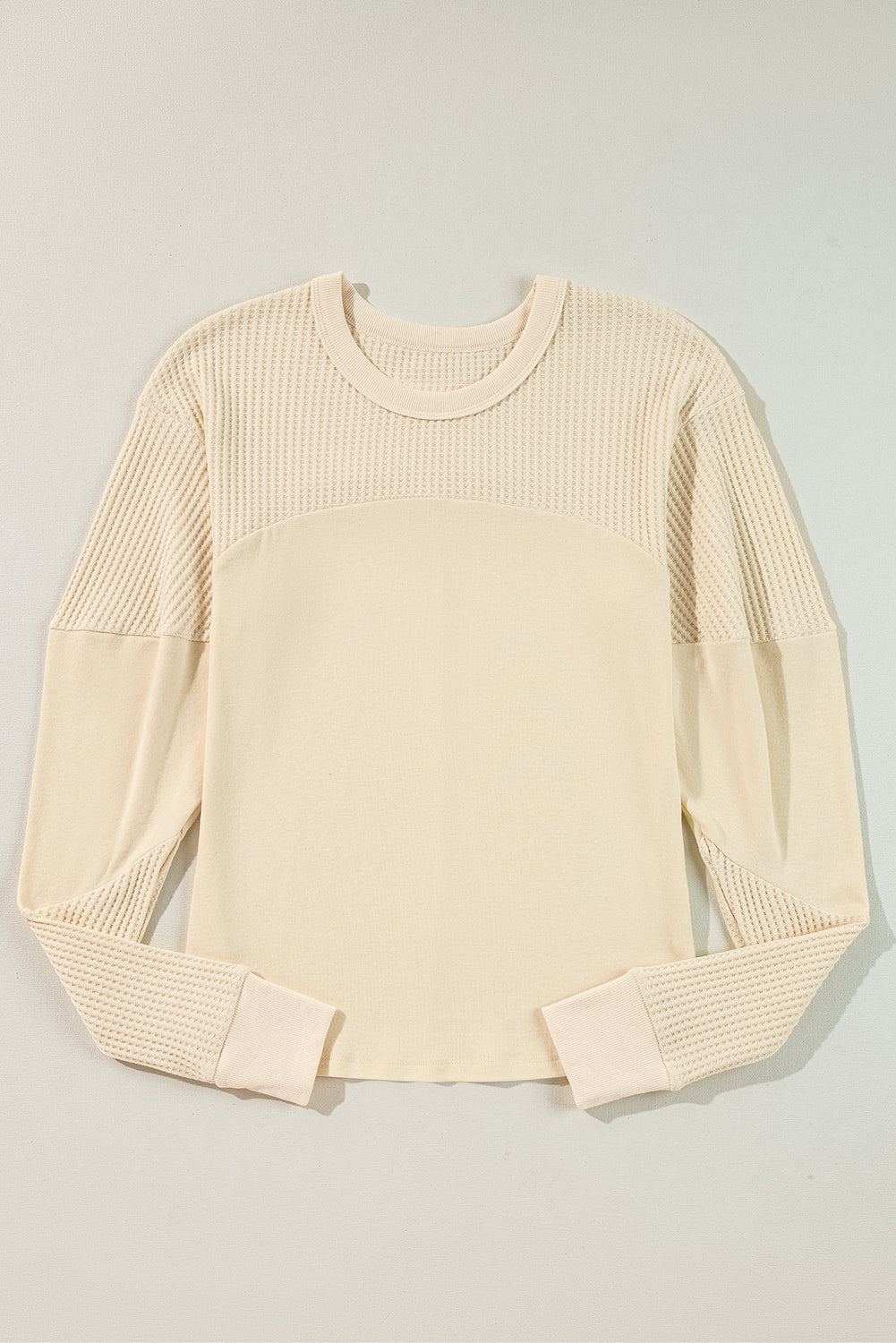 Thermal Knit Patchwork Exposed Seam Long Sleeve Top | Beige