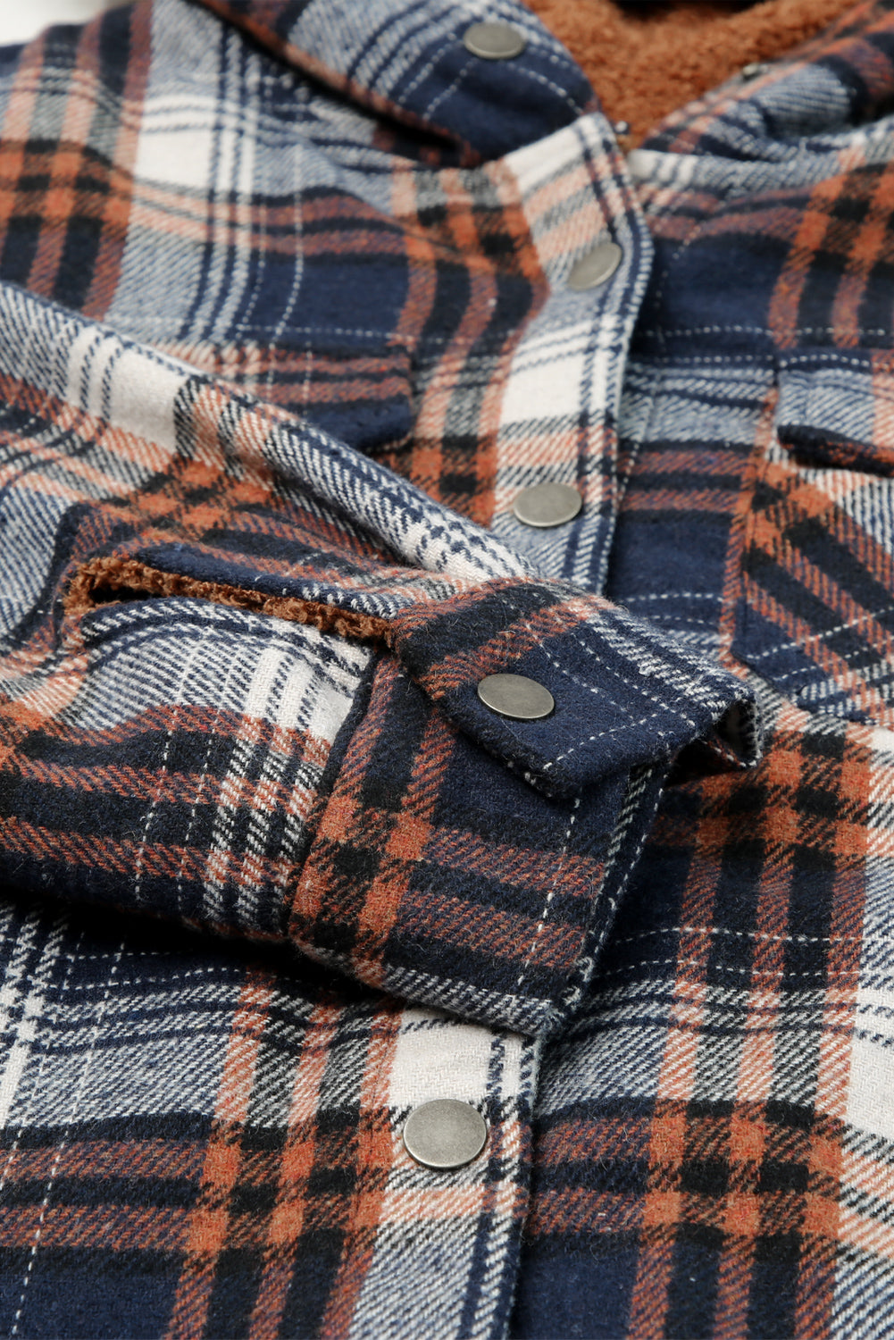 Plaid Pattern Sherpa Lined Hooded Shacket | Blue