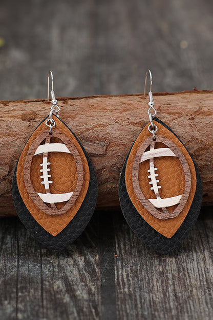 Rugby Football Shape Pu Leather Drop Earrings | Chestnut