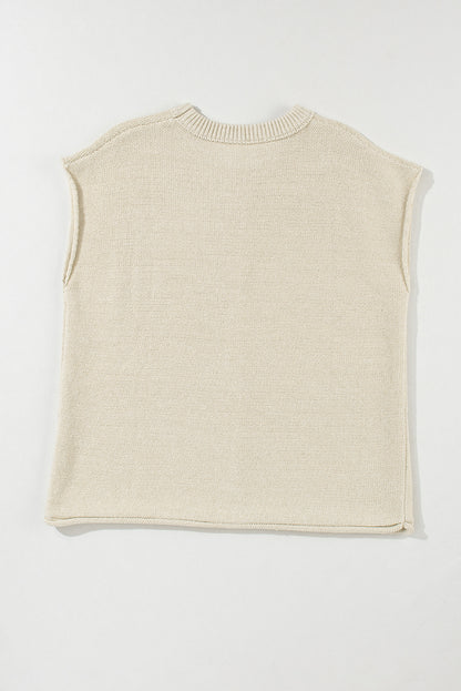 Solid Colour Cap Sleeve Knitted Sweater | Oatmeal