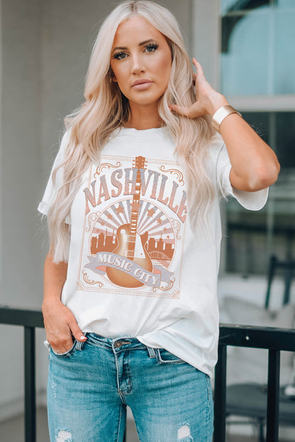 Music City Nashville Graphic T Shirt | White