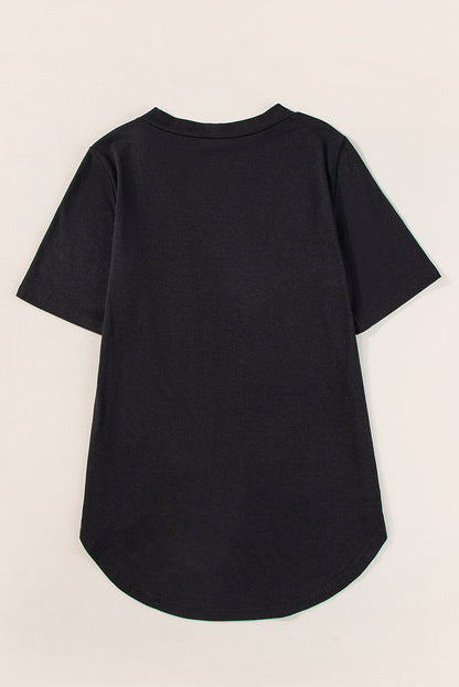 V Neck Pocketed Rounded Hem Tee | Black