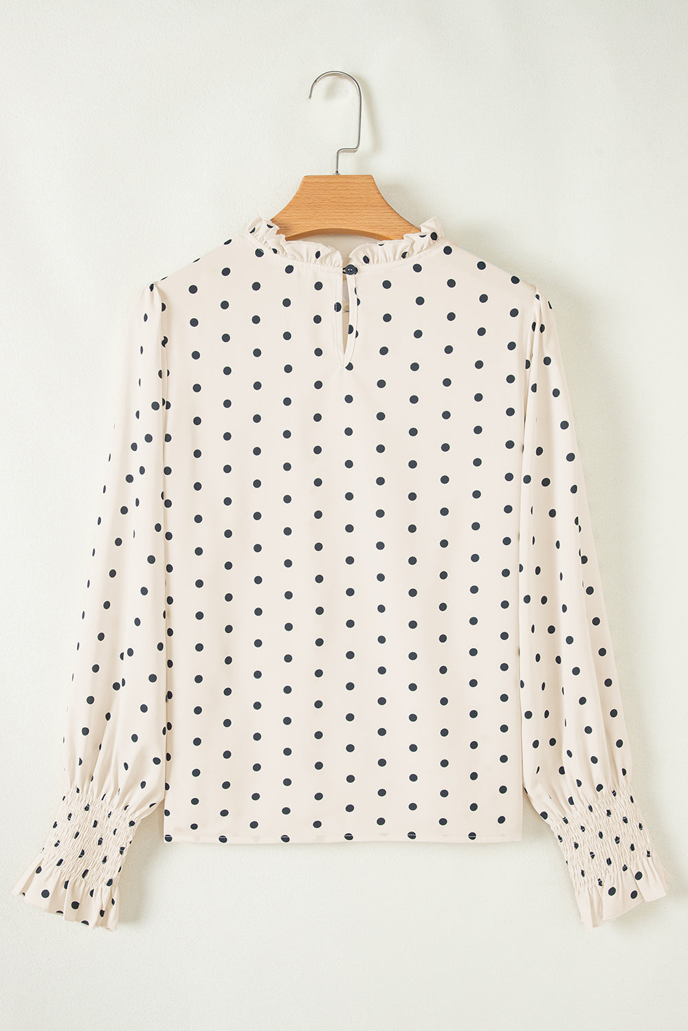 Polka Dot Print Frilled Collar Lantern Sleeve Blouse | Apricot